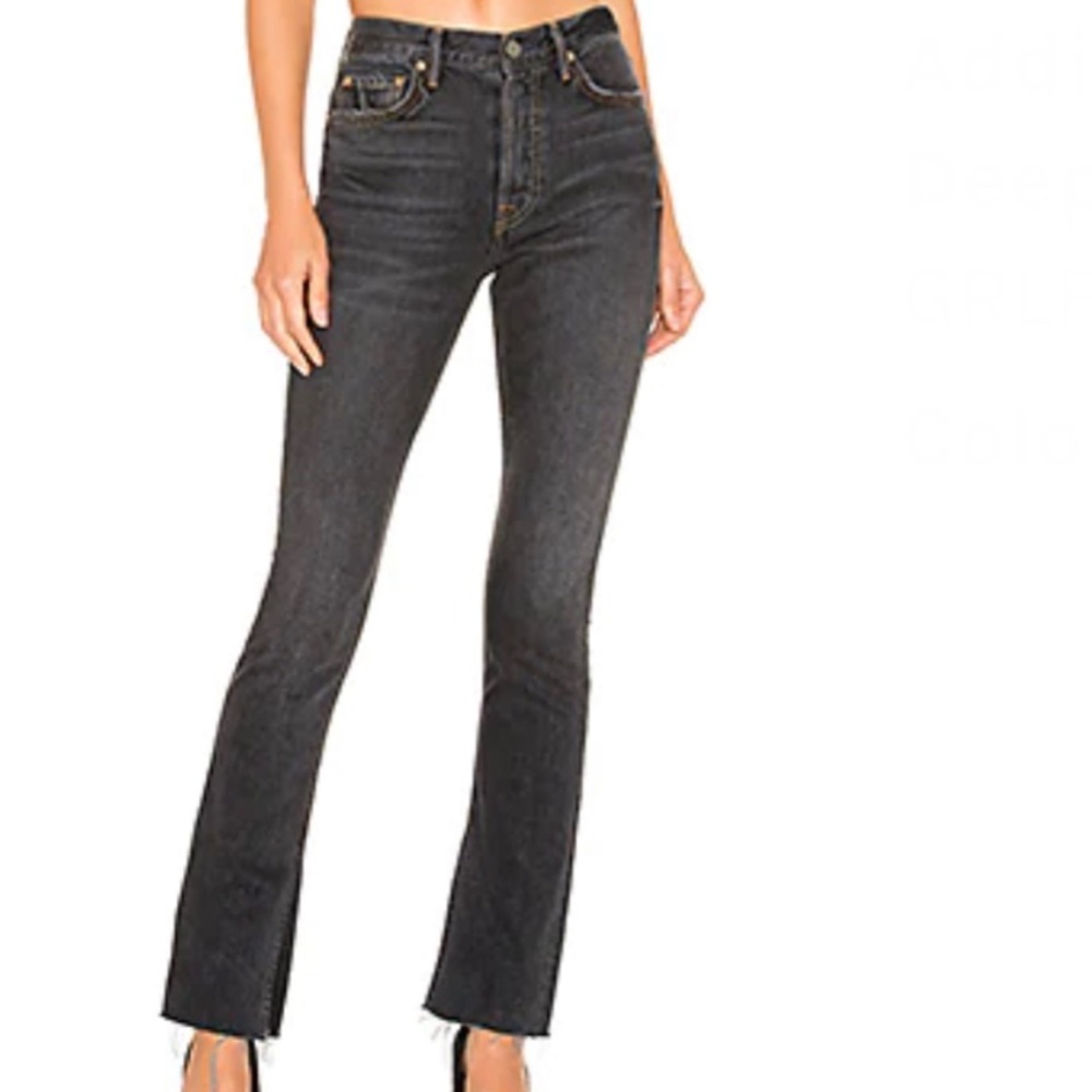 Grlfrnd Addison high rise split hem frayed black gray jeans go deep size 26